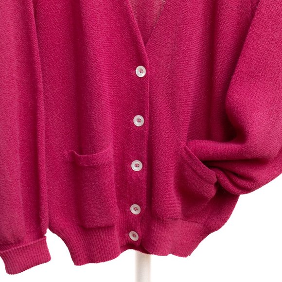 Peruvian Connection Size Small Oversized Wool Cardigan in Magenta Raspberry Red - Picture 4 of 5